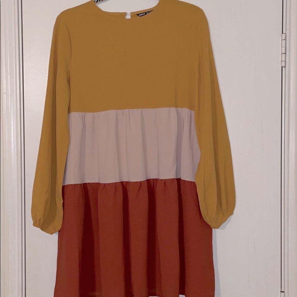 Gold, tan, burnt orange flowy dress